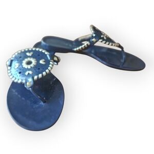 Jack Rogers Georgica Jelly Sandals Womens 8 Navy Blue Gold Whipstitch Thong Flat